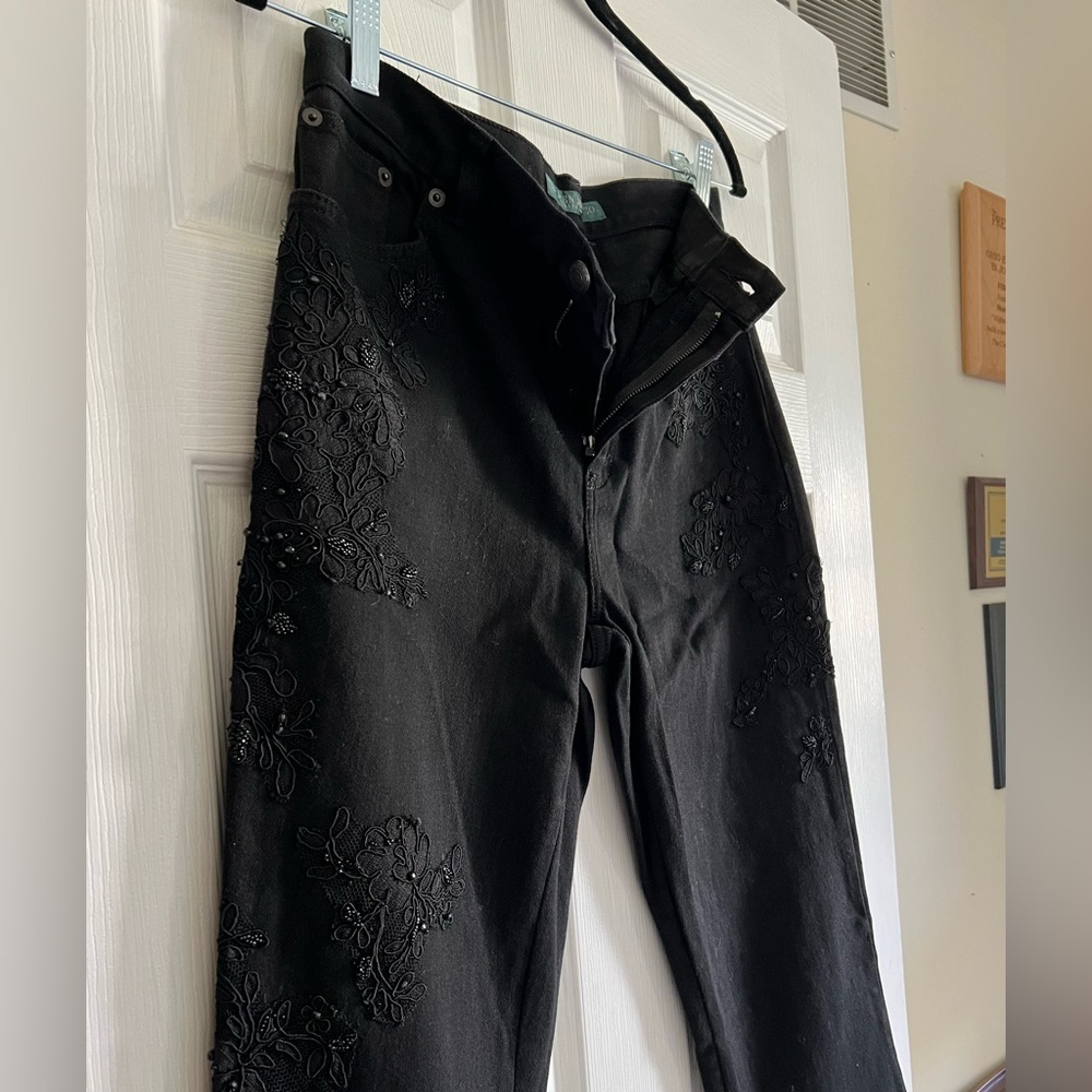 Lauren Jeans Black Embroidered Beaded Straight Leg 4 - Picture 3 of 7